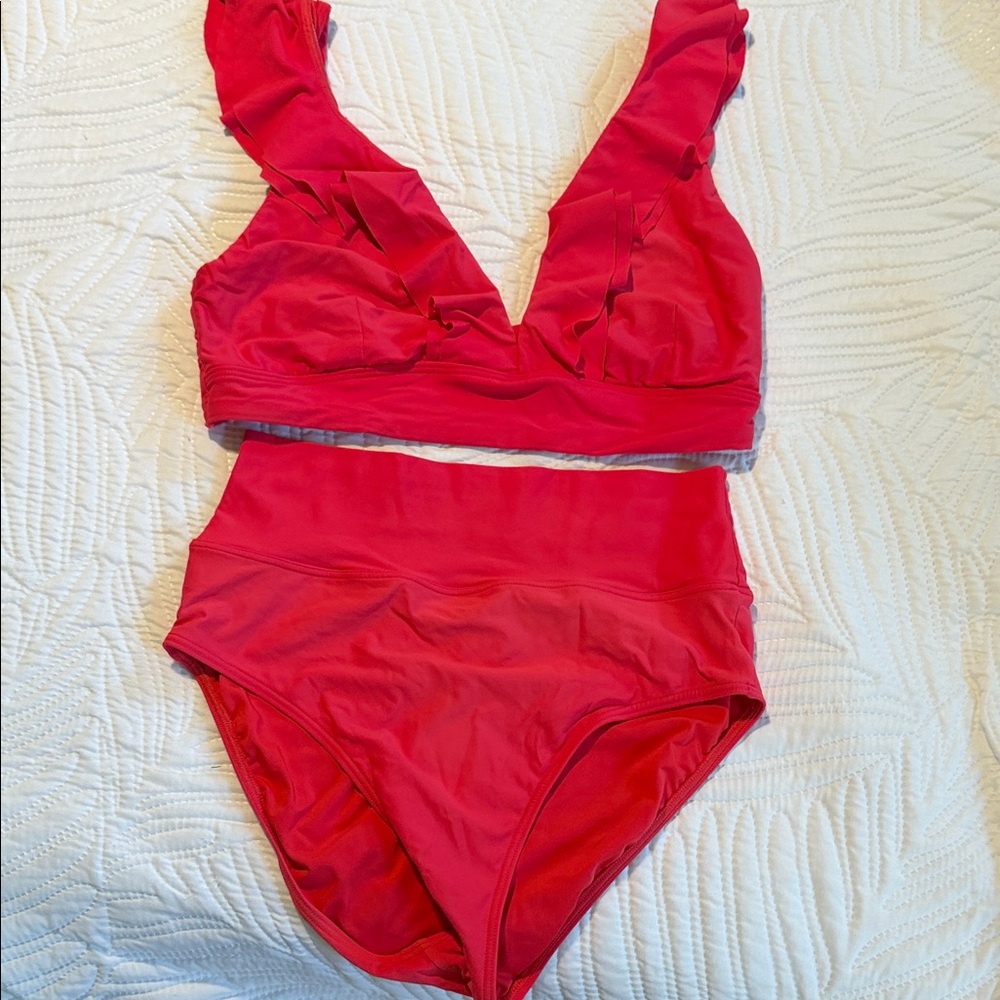 Red Ruffled Bikini Set